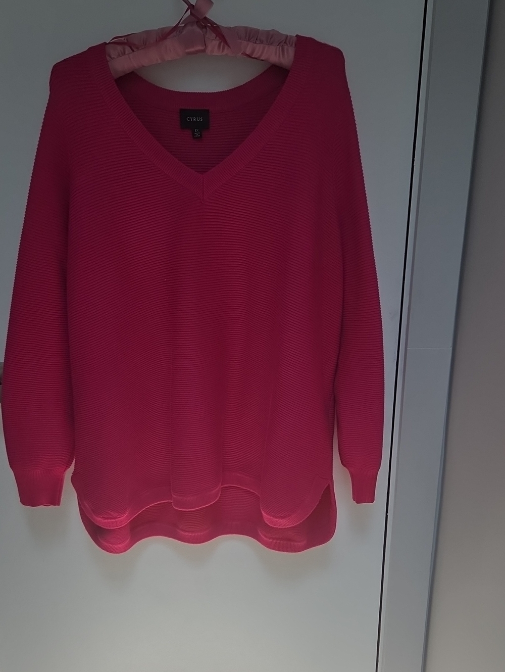 Cyrus Raspberry Pink V-Neck Sweater